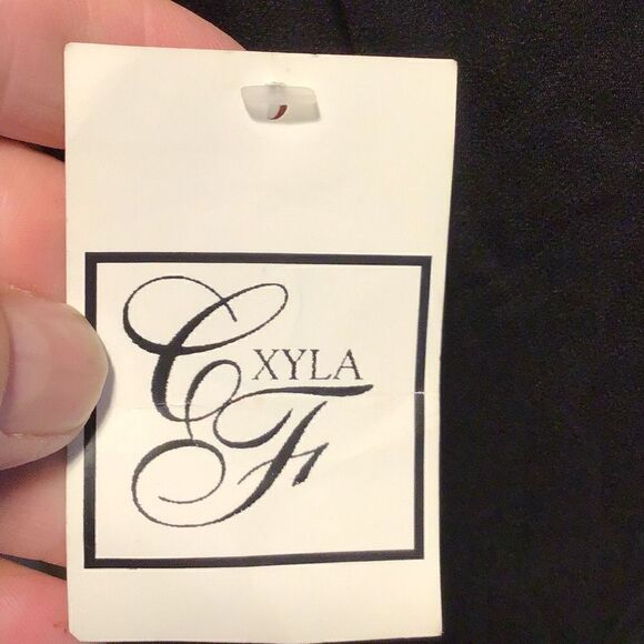 Gown sheer black with gold trim and flower at the bottom by Exyla size 4 new wit - Picture 6 of 7